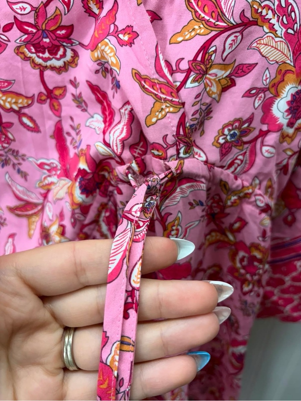 Cupshe Pink Floral open back summer Beach Dress with Drawstring waist - Picture 11 of 12